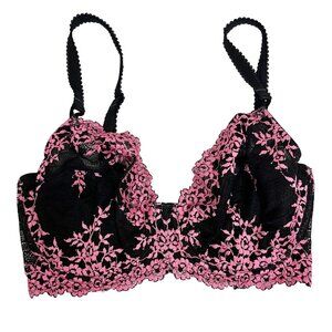 Wacoal Embrace Lace Black & Pink Floral Underwire Bra Style 65191 - Size 34DD